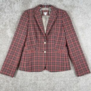 J. Crew Classic Red and Black Checkered Blazer